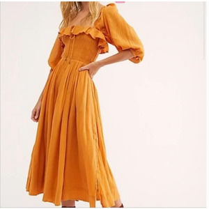 FREE PEOPLE | Oasis Gauze Midi Dress | Orange Nectar | Size Large